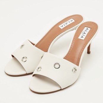 Oeillets White Leather Slide Sandals