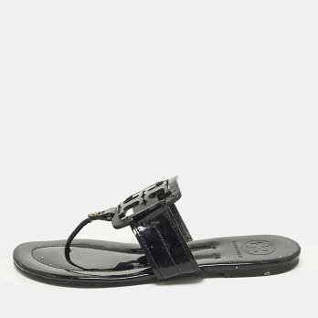 Miller Black Patent Leather Thong Flats