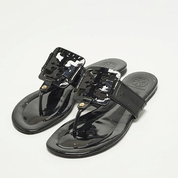 Miller Black Patent Leather Thong Flats