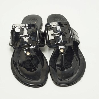 Miller Black Patent Leather Thong Flats