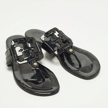 Miller Black Patent Leather Thong Flats