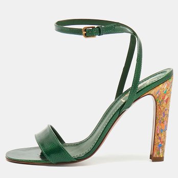 Green Patent Leather Ankle Wrap Sandals