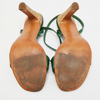 Green Patent Leather Ankle Wrap Sandals