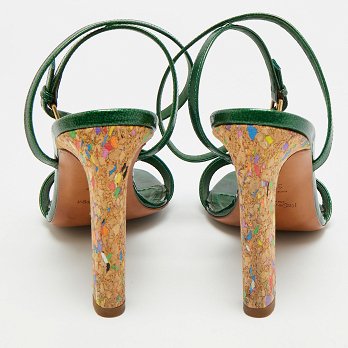 Green Patent Leather Ankle Wrap Sandals