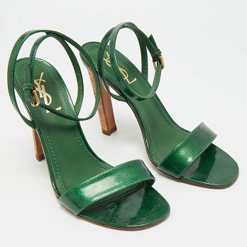 Green Patent Leather Ankle Wrap Sandals