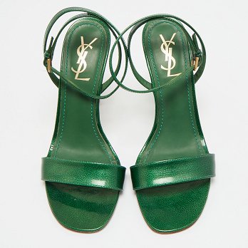 Green Patent Leather Ankle Wrap Sandals