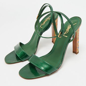 Green Patent Leather Ankle Wrap Sandals