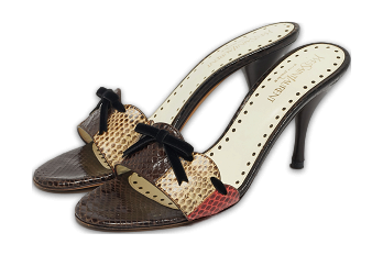 Multicolor Snakeskin Leather Bow Slide Sandals