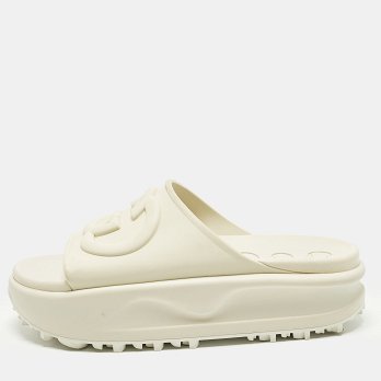 GG Beige Rubber Platform Slide Sandals