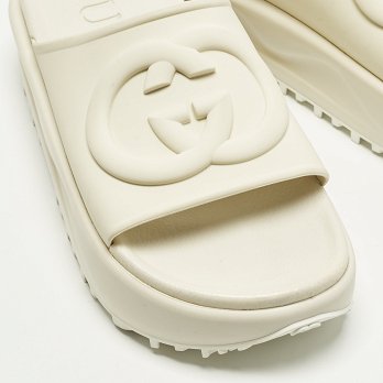GG Beige Rubber Platform Slide Sandals