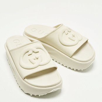 GG Beige Rubber Platform Slide Sandals
