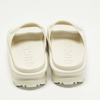GG Beige Rubber Platform Slide Sandals