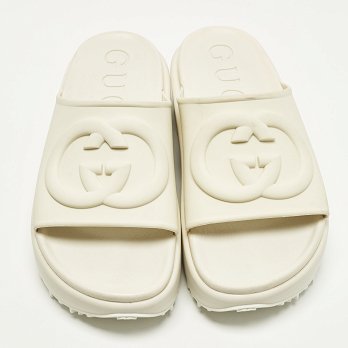 GG Beige Rubber Platform Slide Sandals