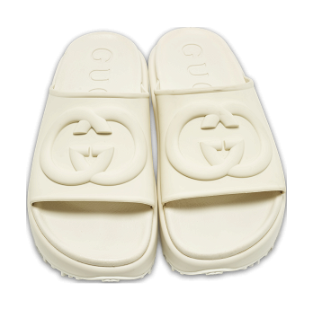 GG Beige Rubber Platform Slide Sandals