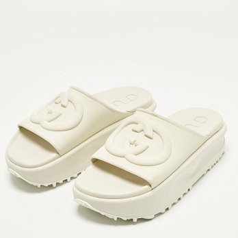 GG Beige Rubber Platform Slide Sandals