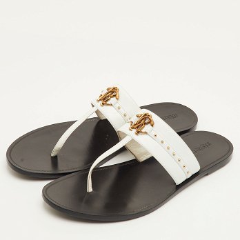 Studded White Leather Thong Flats