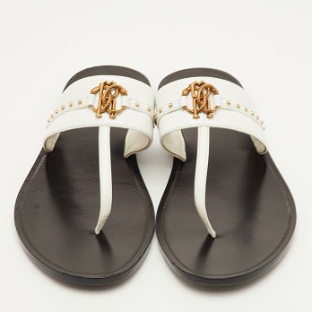 Studded White Leather Thong Flats