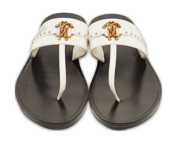 Studded White Leather Thong Flats