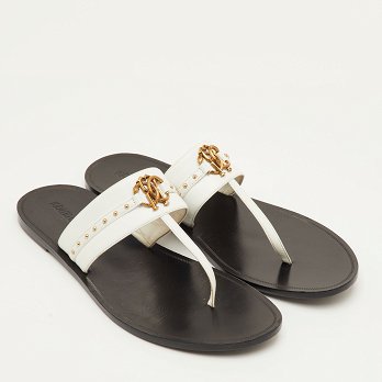 Studded White Leather Thong Flats