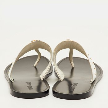 Studded White Leather Thong Flats