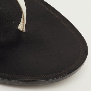 Studded White Leather Thong Flats