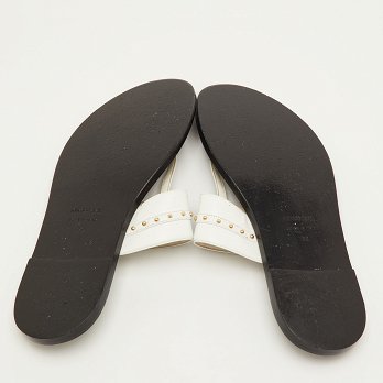 Studded White Leather Thong Flats