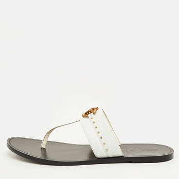 Studded White Leather Thong Flats