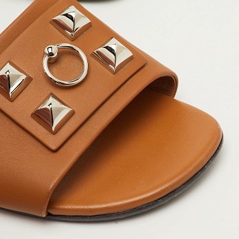 Dune Bois Tan Leather Flat Slide Sandals
