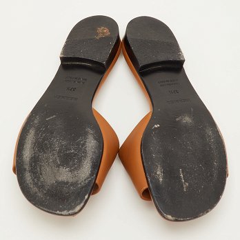 Dune Bois Tan Leather Flat Slide Sandals