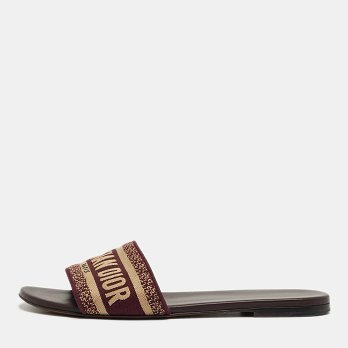 Dway Burgundy/Beige Canvas Flat Sandals