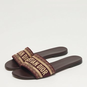 Dway Burgundy/Beige Canvas Flat Sandals