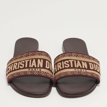 Dway Burgundy/Beige Canvas Flat Sandals