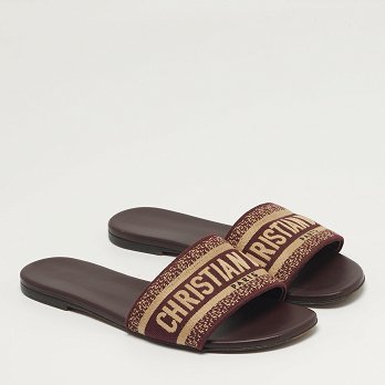 Dway Burgundy/Beige Canvas Flat Sandals