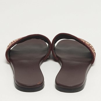 Dway Burgundy/Beige Canvas Flat Sandals