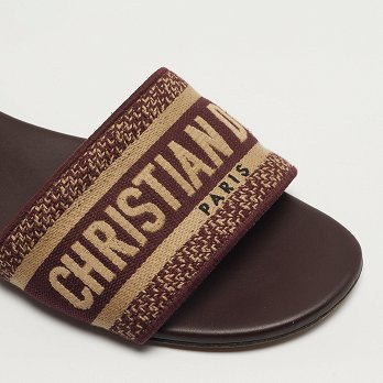 Dway Burgundy/Beige Canvas Flat Sandals