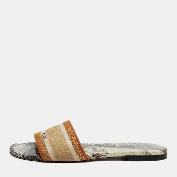 Dway Multicolor Canvas Embroidered Flat Slide