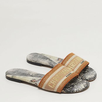 Dway Multicolor Canvas Embroidered Flat Slide