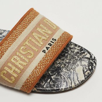 Dway Multicolor Canvas Embroidered Flat Slide
