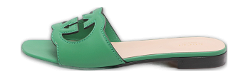 Interlocking GG Cutout Green Leather Flat Sandals