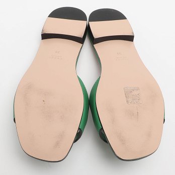 Interlocking GG Cutout Green Leather Flat Sandals