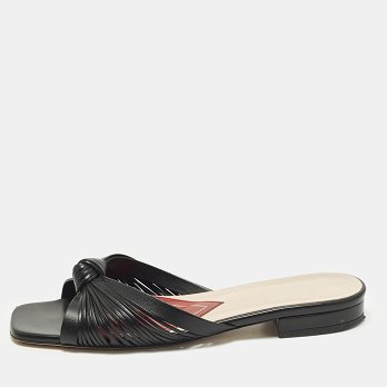 Black Leather knot Detail Flat Slide