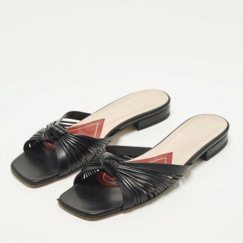 Black Leather knot Detail Flat Slide