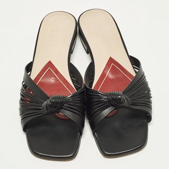 Black Leather knot Detail Flat Slide
