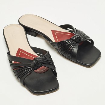 Black Leather knot Detail Flat Slide