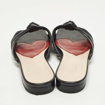 Black Leather knot Detail Flat Slide