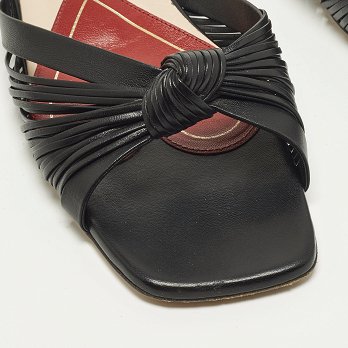Black Leather knot Detail Flat Slide