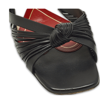 Black Leather knot Detail Flat Slide