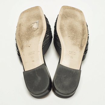 Black Leather knot Detail Flat Slide