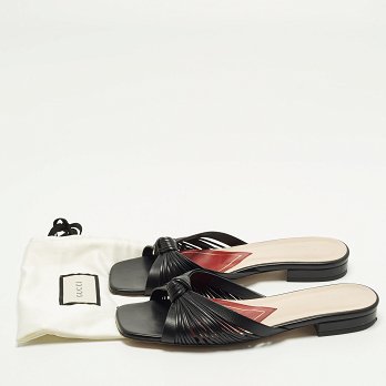 Black Leather knot Detail Flat Slide