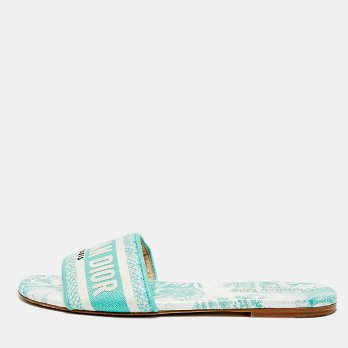 Dway Green/White Canvas Slide Sandals